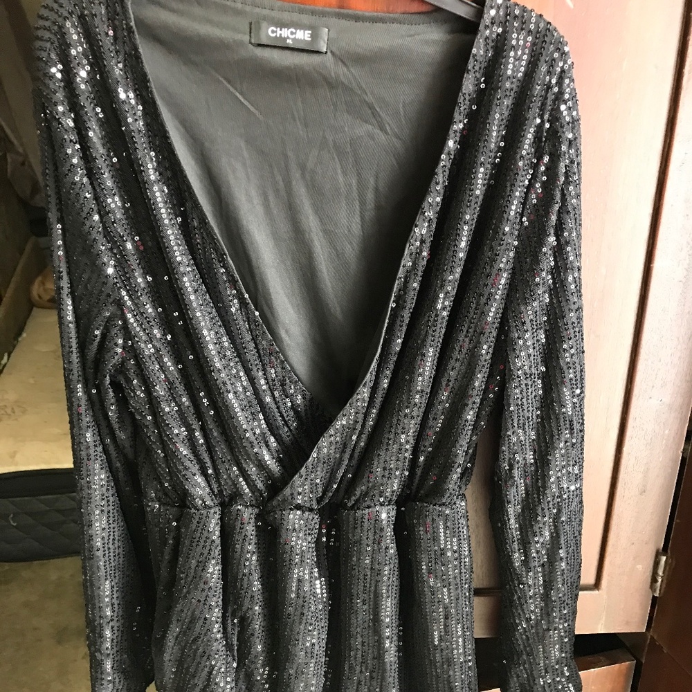 Black sequin mini dress